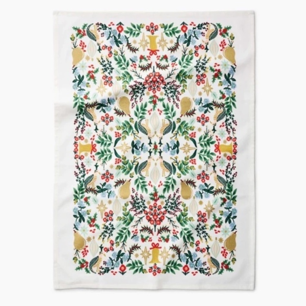 Anthropologie Rifle Paper Company Partridge Holiday Tea Towel